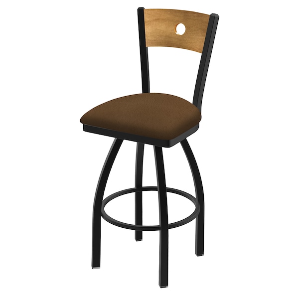 25" Swivel Counter Stool, Black Wrinkle, Med Back, Rein Thatch Seat
